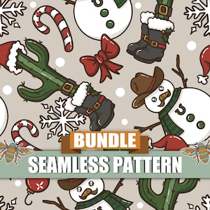 Western Christmas Seamless & PNG Bundle  | Seamless Patterns | Guaranteed Repeating Seamless Design | Cowboy Snowman Seamless Design