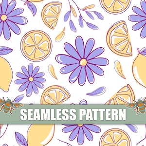 Lemon Summer Floral Seamless Design Lavender | Summer Pattern | Floral Digital Paper | Guaranteed Repeating Seamless