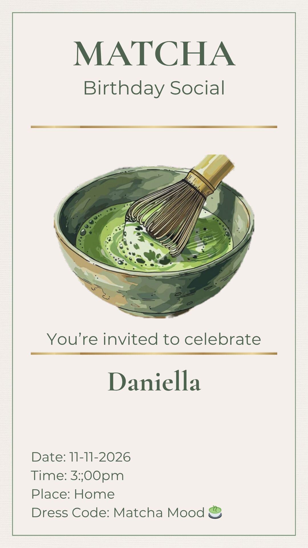 Matcha Birthday Social Invitation Template | Modern Minimalist Canva ...
