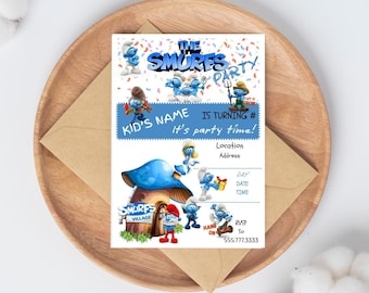 Editable Smurfs Birthday Invitation | Canva Template | Kids Party Invite (Digital Download)