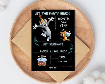 Editable Cat & Mouse Birthday Invitation | Kids Party Invite | Canva Template | Instant Download