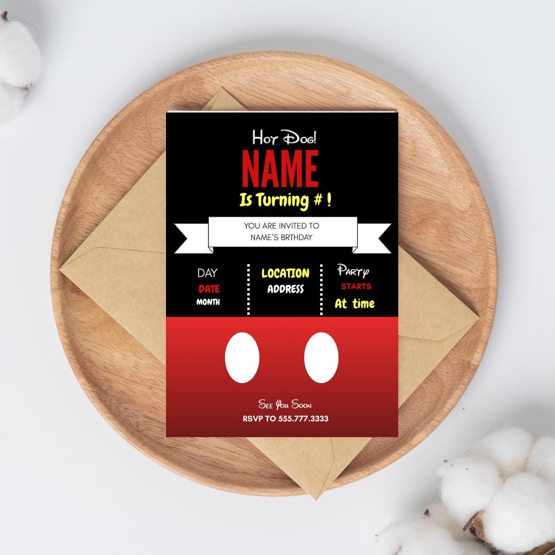 Editable Mickey Mouse Birthday Invitation – Canva Template – Instant ...