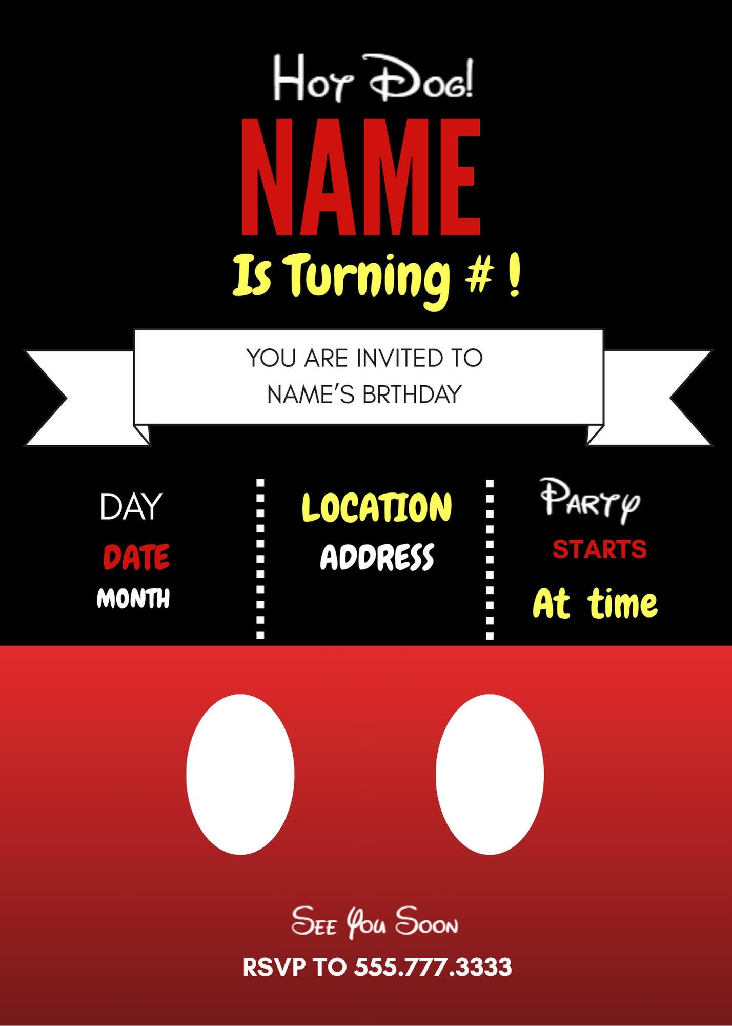 Editable Mickey Mouse Birthday Invitation – Canva Template – Instant ...