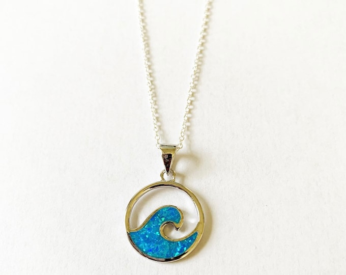 Sterling Silver Blue Opal Wave Necklace