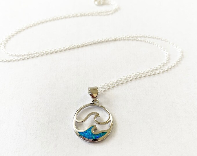Sterling Silver Double Wave Blue Opal Layering Necklace