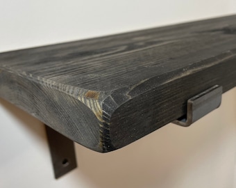 Black wash pine shelf with Industrial Metal Bracket 22cm x 3.5cm