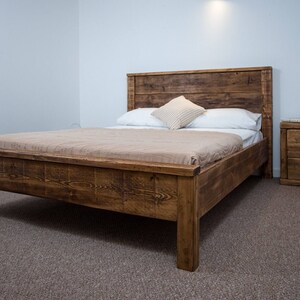 The York Bed Frame Chunky reclaimed pine wood with Low end footboard all sizes available FREE UK DELIVERY tall 123.5cm headboard