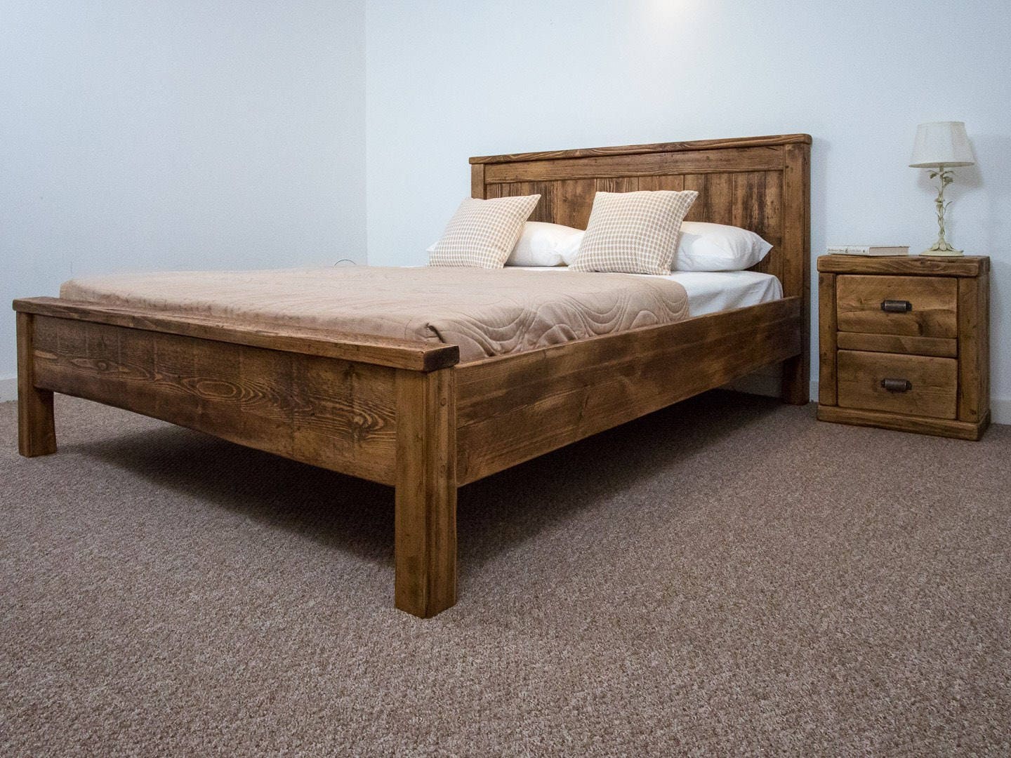 The Oxford Bed Frame Chunky Reclaimed Pine Wood With Low End Etsy UK