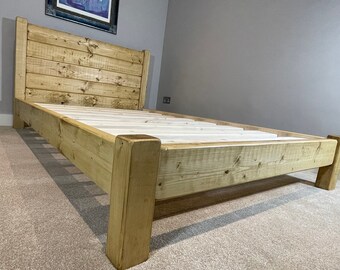 Natural coastal pallet pine sales wood bed base