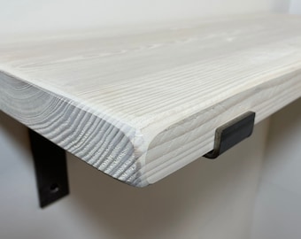 Jasmine white wash pine shelf with Industrial Metal Bracket 22cm x 3.5cm