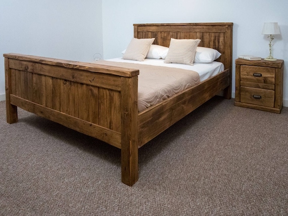 The Oxford Bed Frame Chunky reclaimed pine wood with footboard all sizes available FREE UK DELIVERY. Extra thick 4.5cm slats