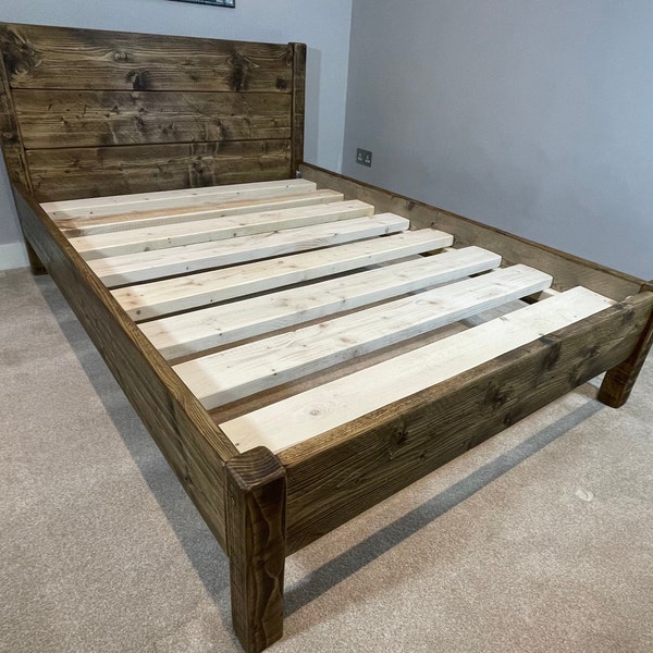 The Camden Reclaimed Bed Frame Chunky solid rustic pine wood with headboard all sizes available FREE UK DELIVERY