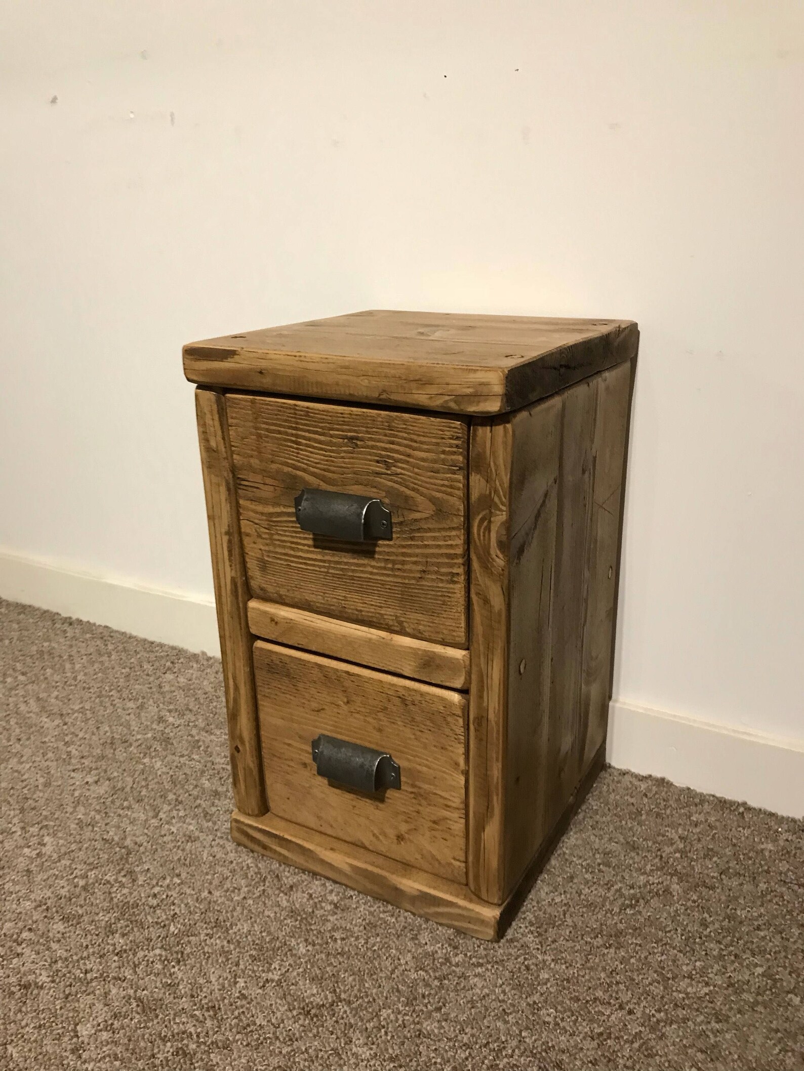 Victoria Bedside slim with 2 drawers rustic pine Etsy