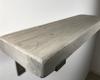 Reclaimed Grey wash pine shelf with Industrial Metal Bracket 15cm x 3.5cm