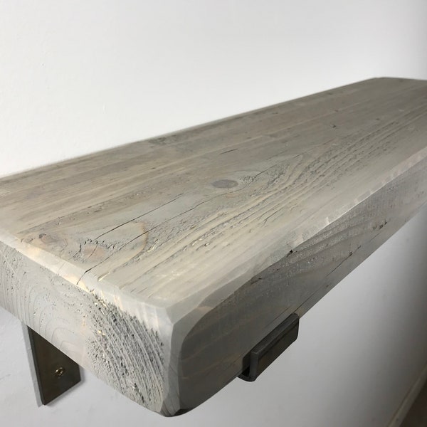 Reclaimed Grey wash pine shelf with Industrial Metal Bracket 22.5cm x 3.5cm