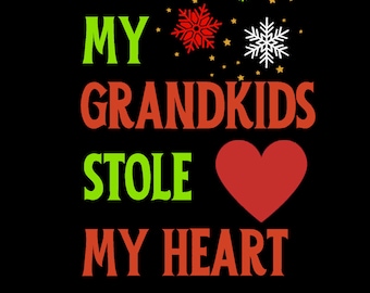 My Grandkids Stole My Heart with Red Green and White Snowflakes and Yellow Stars and Red Heart  Digital Design