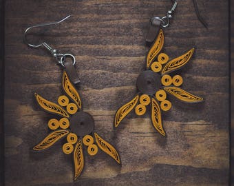 Golden Sun Paper Quilling Earrings - Paper Quilled Jewelry -1st Anniversary Gift for her- Summer Beach Boho Earrings - Bridesmaid gift