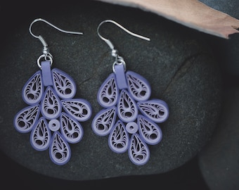 Long Purple Paper Quilled Earrings - Handmade Anniversary Jewelry