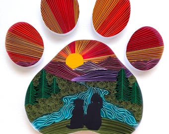 Arte de quilling de papel para mamá perruna: Paisaje al atardecer - Enmarcado 9x9