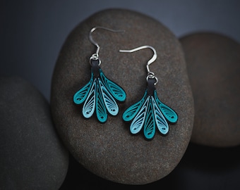 Turquoise Aqua Paper Quilling Earrings - 1st Anniversary Gift For Her - Summer Boho Dangle Earrings - Paper Quilled Jewelry