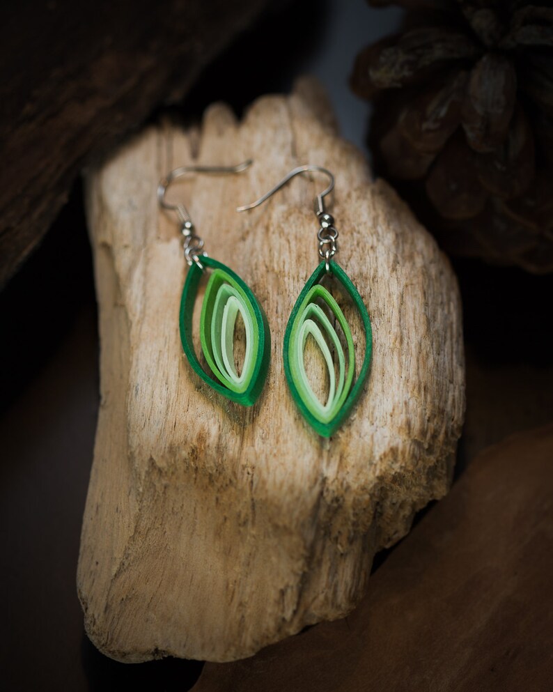 Green Paper Quilling Earrings 1st Anniversary Gift for Her Etsy