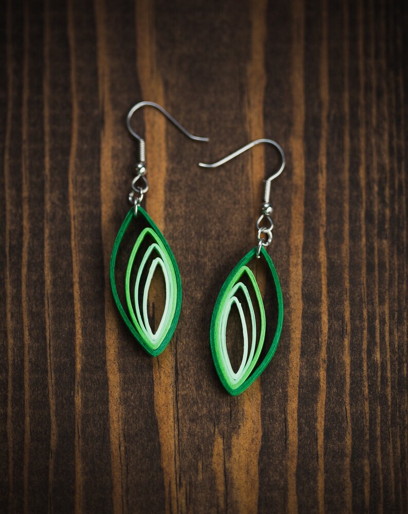 Green Paper Quilling Earrings 1st Anniversary Gift for Her Etsy
