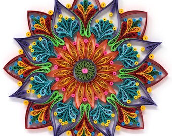 Multi Colors Paper Quilling Mandala Art Work - 1st Anniversary Gift - Paper Quilled Framed Art Work - Yoga Studio Decor - Meditation Art