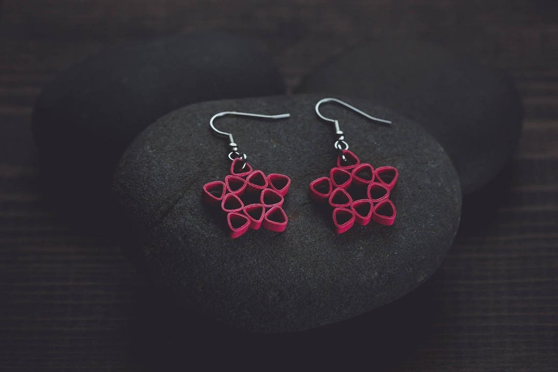 Red star earrings/ Quilling earrings/ Red earrings/ Paper Etsy