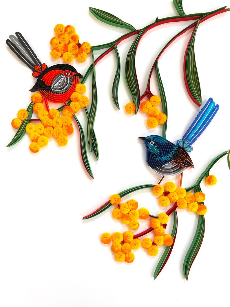 Birds Duo Paper Quilling Art Decor Spring Nature Wall Art Decor 1st
