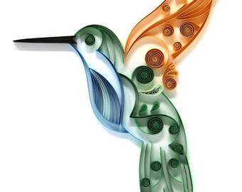 Humming Bird Paper Quilling Art Work - 1st Anniversary Gift - Paper Quilled Framed Art Work - Nursery Room Wall Decor - Mathers Day Gift