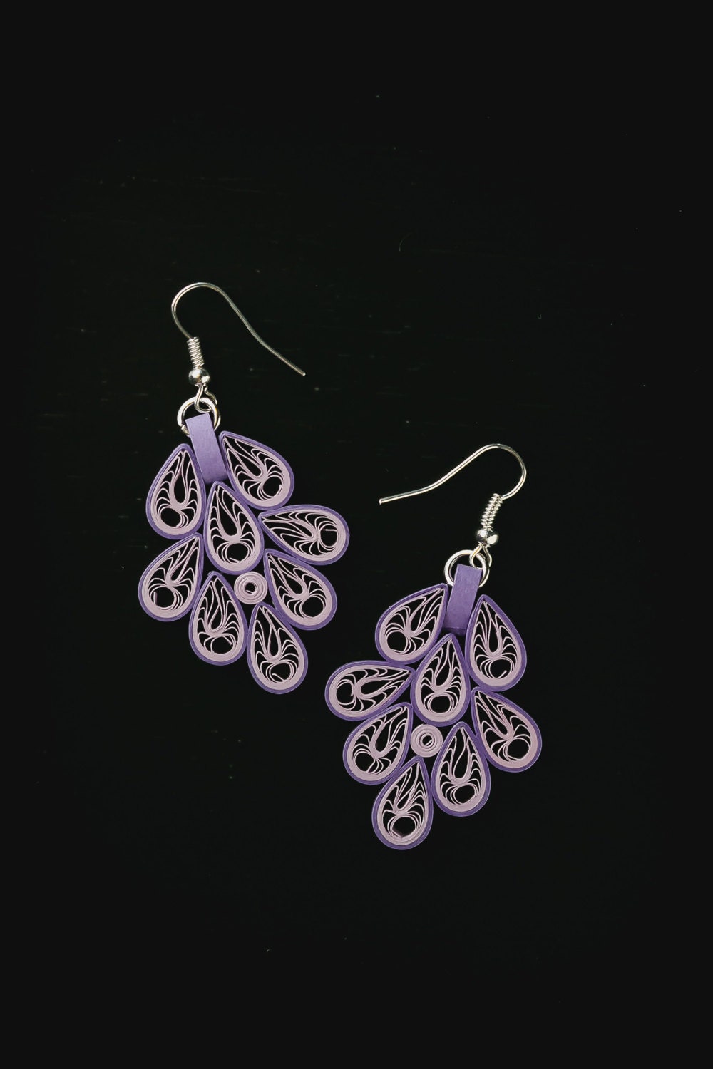 Long Purple Paper Quilling Earrings - 1st Anniversary Gift