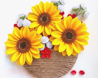 Sunflower Basket Paper Quilling Wall Art Decor - Floral Art Decor - Best Gift For Mom - 1st Anniversary Gift For Her -Paper Anniversary Gift