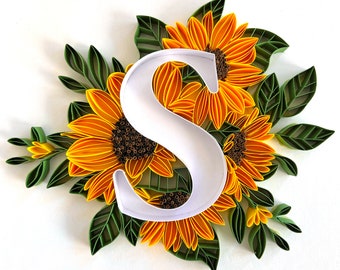 Monogram Initial Paper Quilling Art Work - Personalized paper Quilled Art Work - 1st Anniversary gift for her - Art Deco Bridesmaid Gifts