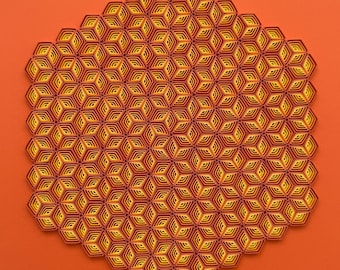 Arte de papel moderno al atardecer / Obra de arte de rombos geométricos, 12 x 12 coleccionable