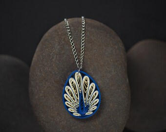 1st Anniversary Paper Quilling Jewelry Gift - Peacock Quilled Necklace - Mother's Day Jewelry Gift - Bridesmaid Gifts - Gift For Girl Friend