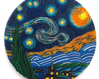 Arte de filigrana de noche estrellada: arte de papel inspirado en Van Gogh, enmarcado