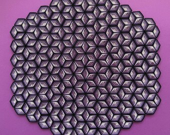 Arte geométrico de papel morado / Decoración de pared abstracta moderna, hecha a mano
