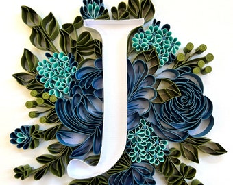 Initial J Paper Quilling Nursery Art Decor - Initial Art Gifts for Loved Ones - Personalized Initial Gift-Unique Sustainable paper Art Decor