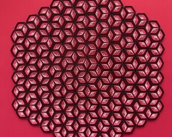 Arte geométrico en papel rosa: decoración de pared abstracta moderna, hecha a mano
