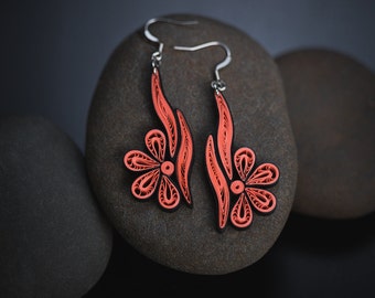 Long Paper Quilling Earrings - 1st Anniversary Gift for Her - Paper Quilled Jewelry - Summer Boho Dangle Earrings - Quilled Earrings