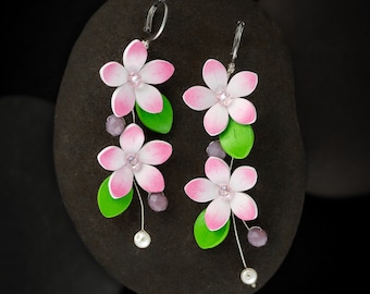 Pendientes de flor de cerezo con filigrana de papel: colgantes florales hipoalergénicos