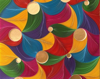 Decoración abstracta con caleidoscopio dorado y papel quilling - Sinfonía de colores - Arte abstracto - Arte original - Arte abstracto geométrico