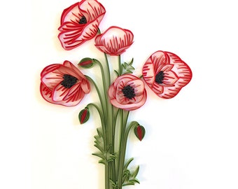 California Red Poppies Paper Quilling artwork -  Paper Quilled Poppies artwork - Poppies Home Decor Art - 1st Anniversary gift for her