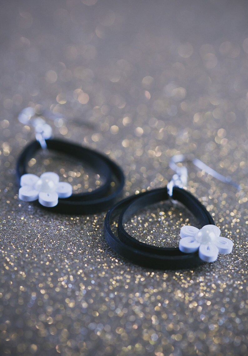 Black and White Earrings/ Quilling Earrings/ Paper Earrings/ Etsy