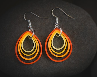 Orange Teardrop Quilling Earrings - Paper Quilling Earrings - 1st Anniversary Gift For Her - Light weight Quilled Earrings - Filigree