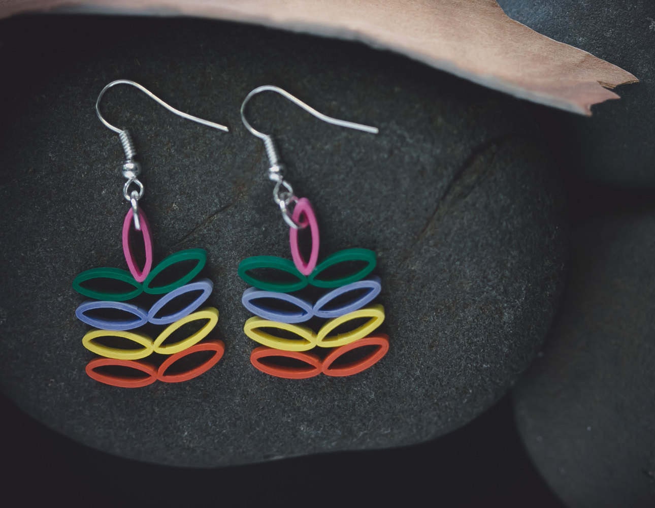 Rainbow earrings/ Dangle earrings/ Paper earrings/ Quilling Etsy