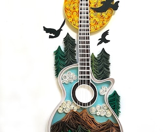 Arte de filigrana de papel con guitarra: Decoración musical natural (20 x 25 cm)