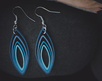 Sky Blue Geometric Paper Quilled Earrings - Hypoallergenic Hooks