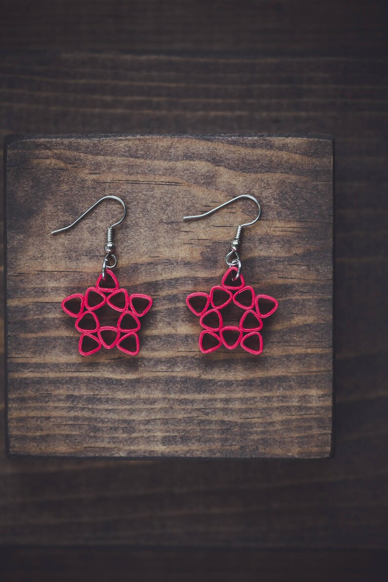 Red star earrings/ Quilling earrings/ Red earrings/ Paper Etsy