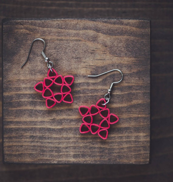 Red star earrings/ Quilling earrings/ Red earrings/ Paper Etsy